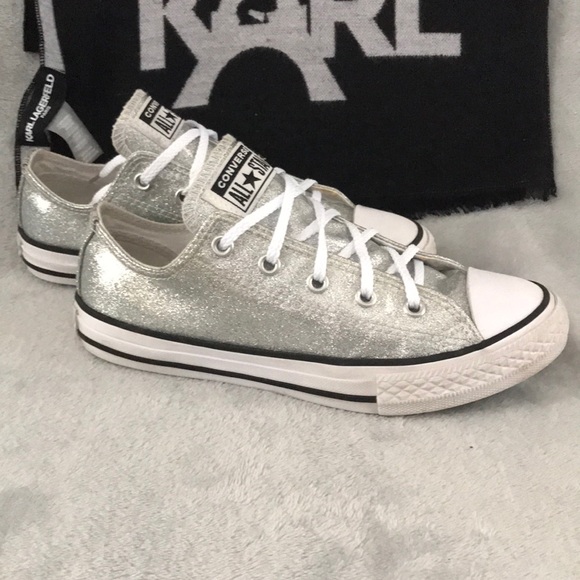 girls silver glitter converse